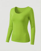 Women's Slim Fit Scoop-Neck Long Sleeve Top – Versatile Hip-Length Layer for Everyday and Smart Casual Looks