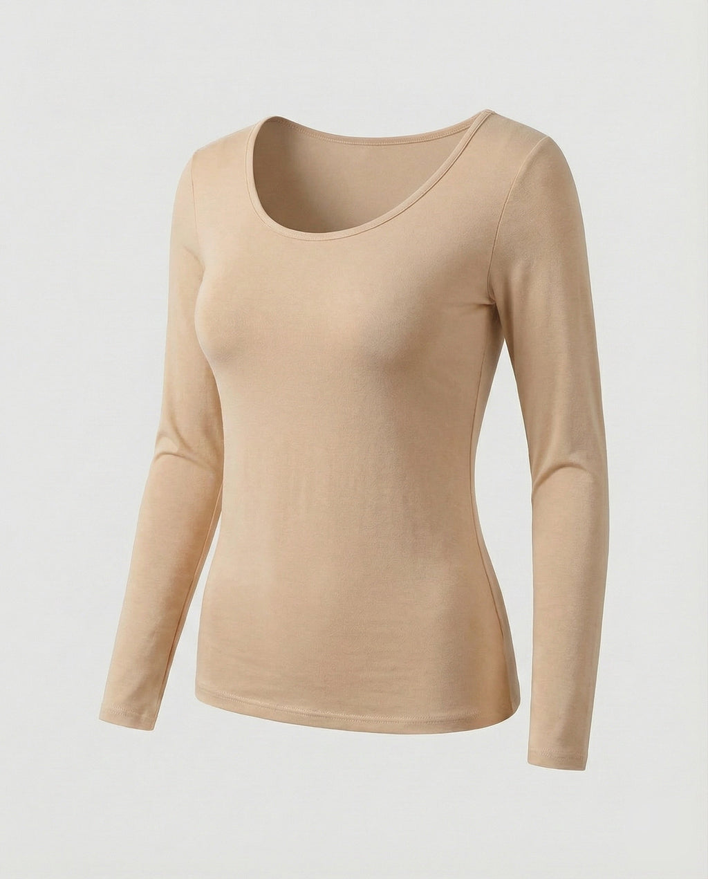 Women's Slim Fit Scoop-Neck Long Sleeve Top – Versatile Hip-Length Layer for Everyday and Smart Casual Looks