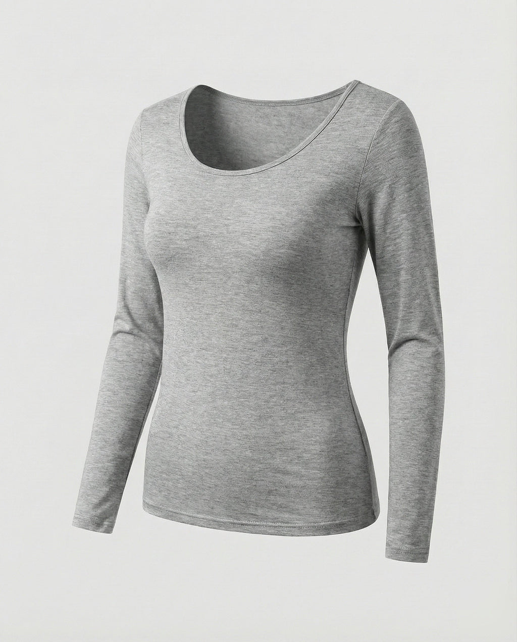 Women's Slim Fit Scoop-Neck Long Sleeve Top – Versatile Hip-Length Layer for Everyday and Smart Casual Looks