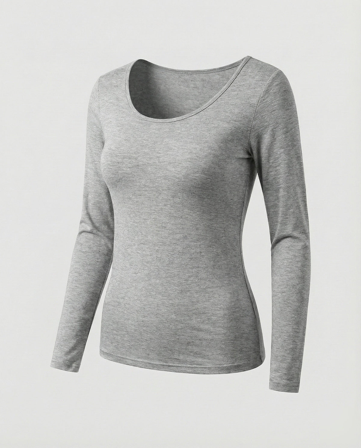 Women's Slim Fit Scoop-Neck Long Sleeve Top – Versatile Hip-Length Layer for Everyday and Smart Casual Looks