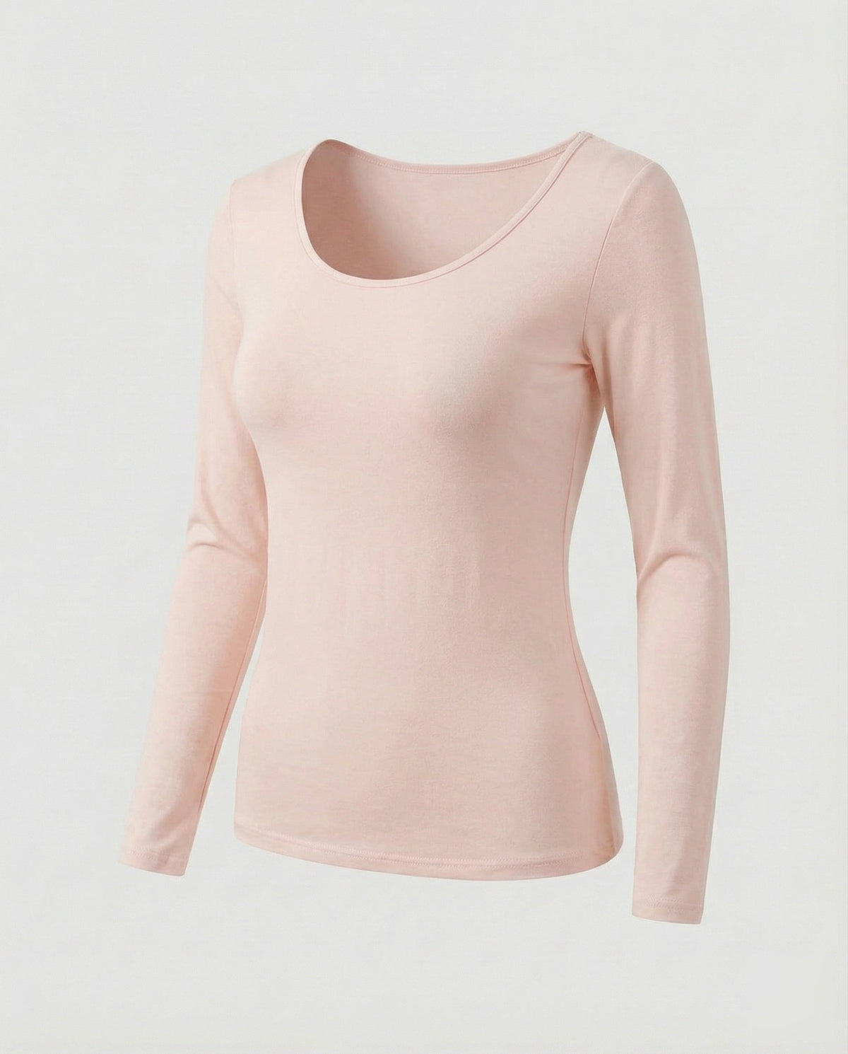 Women's Slim Fit Scoop-Neck Long Sleeve Top – Versatile Hip-Length Layer for Everyday and Smart Casual Looks