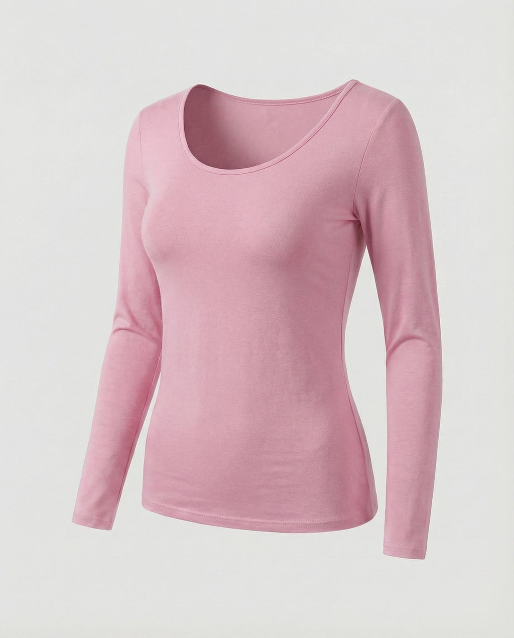 Women's Slim Fit Scoop-Neck Long Sleeve Top – Versatile Hip-Length Layer for Everyday and Smart Casual Looks