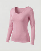 Women's Slim Fit Scoop-Neck Long Sleeve Top – Versatile Hip-Length Layer for Everyday and Smart Casual Looks