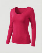 Women's Slim Fit Scoop-Neck Long Sleeve Top – Versatile Hip-Length Layer for Everyday and Smart Casual Looks