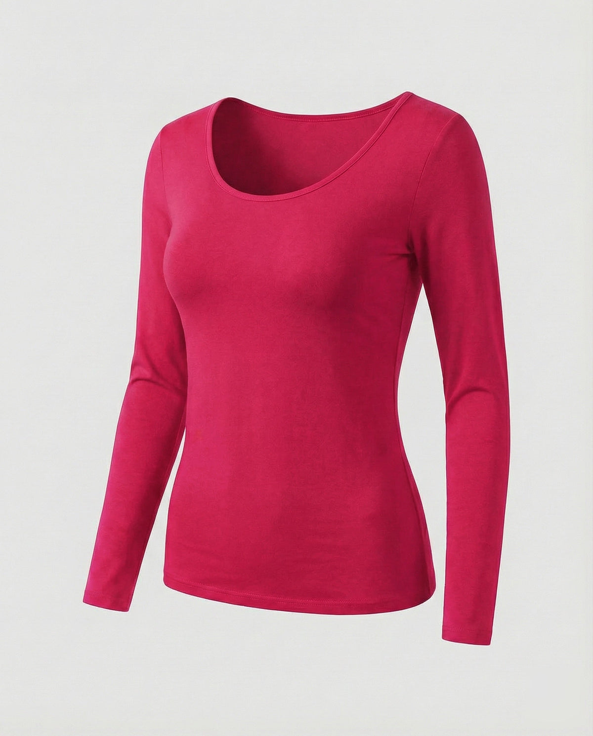 Women's Slim Fit Scoop-Neck Long Sleeve Top – Versatile Hip-Length Layer for Everyday and Smart Casual Looks