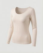 Women's Slim Fit Scoop-Neck Long Sleeve Top – Versatile Hip-Length Layer for Everyday and Smart Casual Looks