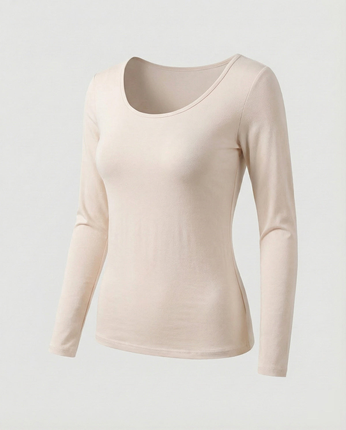 Women's Slim Fit Scoop-Neck Long Sleeve Top – Versatile Hip-Length Layer for Everyday and Smart Casual Looks