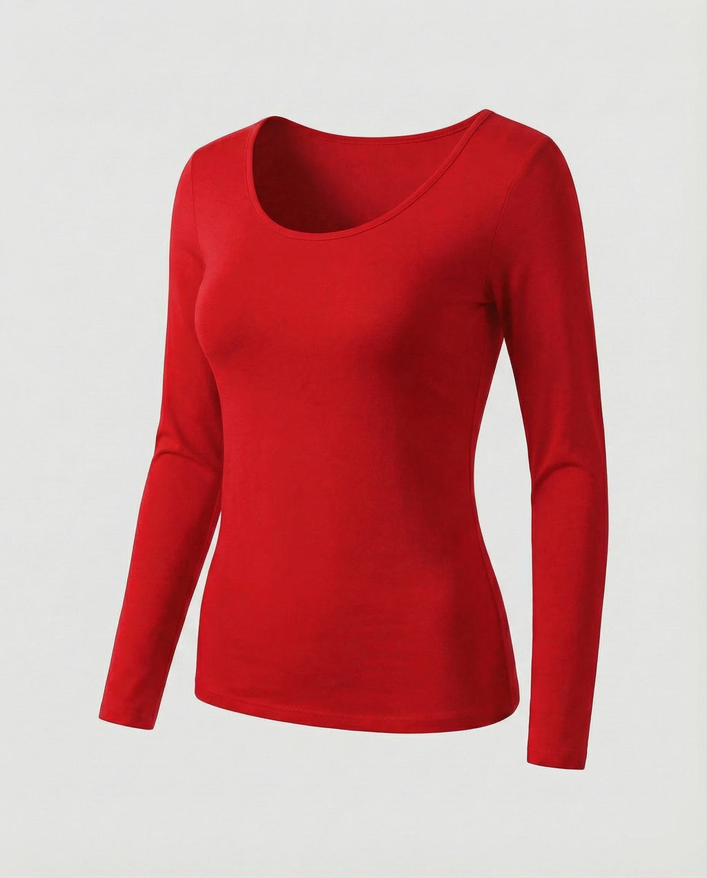 Women's Slim Fit Scoop-Neck Long Sleeve Top – Versatile Hip-Length Layer for Everyday and Smart Casual Looks