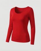 Women's Slim Fit Scoop-Neck Long Sleeve Top – Versatile Hip-Length Layer for Everyday and Smart Casual Looks