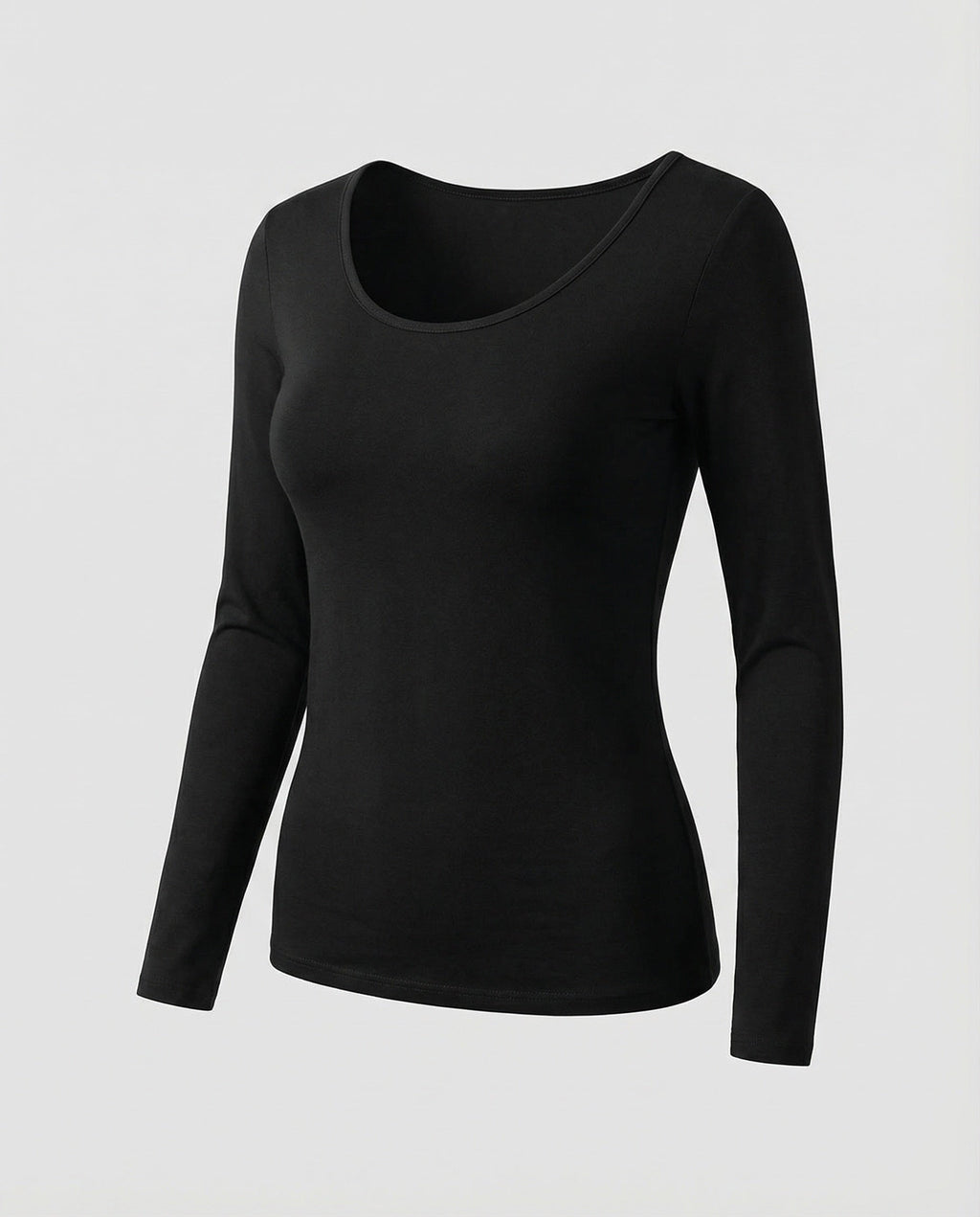 Women's Slim Fit Scoop-Neck Long Sleeve Top – Versatile Hip-Length Layer for Everyday and Smart Casual Looks
