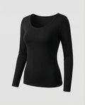 Women's Slim Fit Scoop-Neck Long Sleeve Top – Versatile Hip-Length Layer for Everyday and Smart Casual Looks