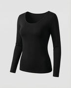 Women's Slim Fit Scoop-Neck Long Sleeve Top – Versatile Hip-Length Layer for Everyday and Smart Casual Looks