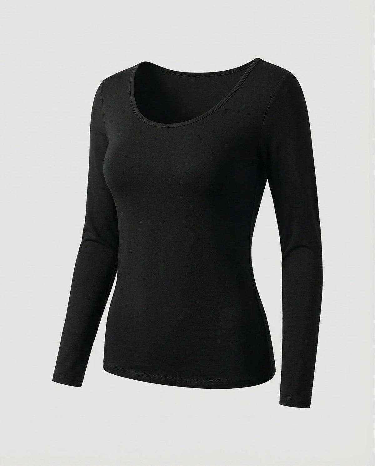 Women's Slim Fit Scoop-Neck Long Sleeve Top – Versatile Hip-Length Layer for Everyday and Smart Casual Looks