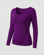 Women's Slim Fit Scoop-Neck Long Sleeve Top – Versatile Hip-Length Layer for Everyday and Smart Casual Looks