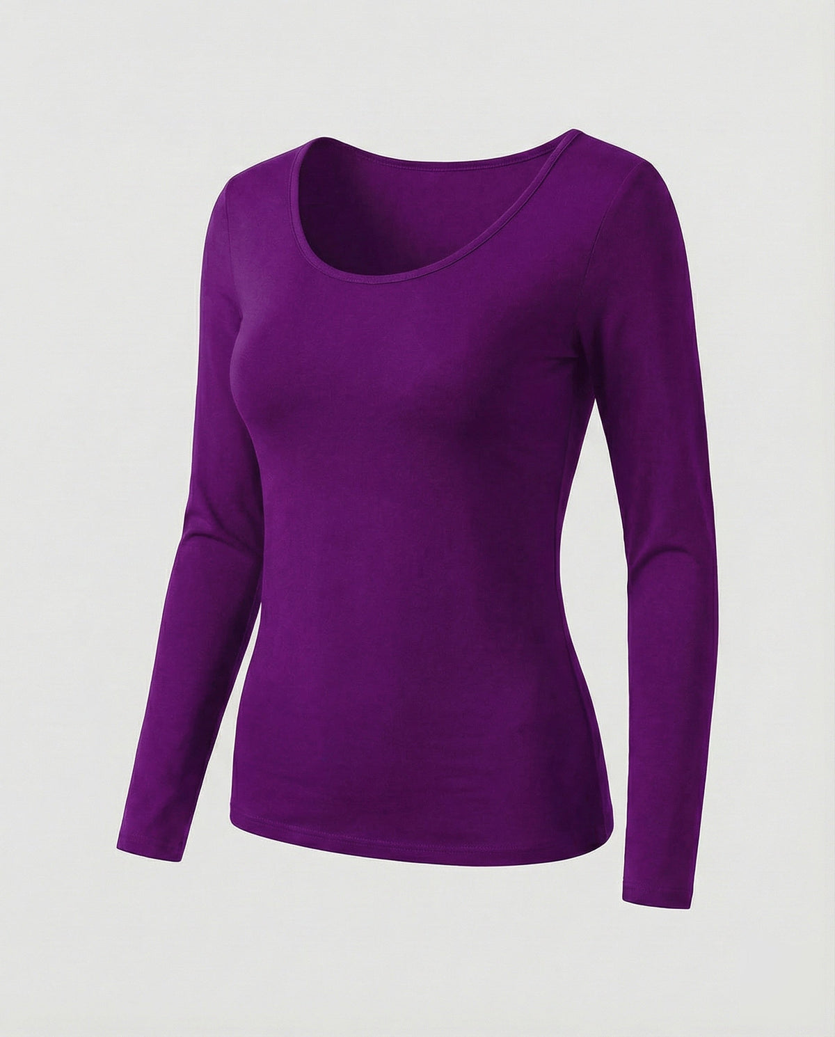 Women's Slim Fit Scoop-Neck Long Sleeve Top – Versatile Hip-Length Layer for Everyday and Smart Casual Looks