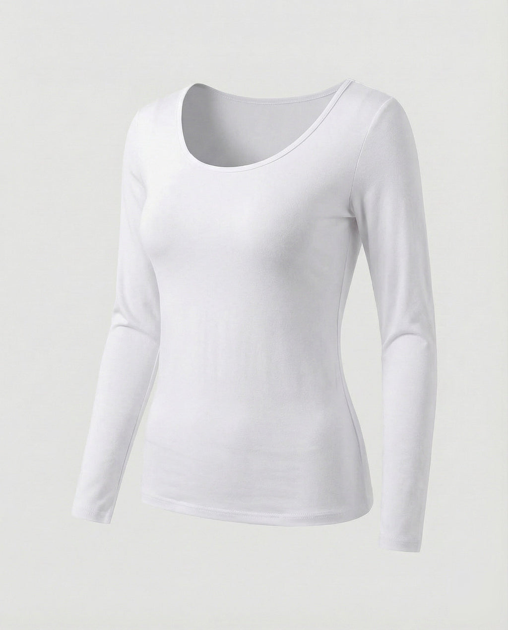 Women's Slim Fit Scoop-Neck Long Sleeve Top – Versatile Hip-Length Layer for Everyday and Smart Casual Looks