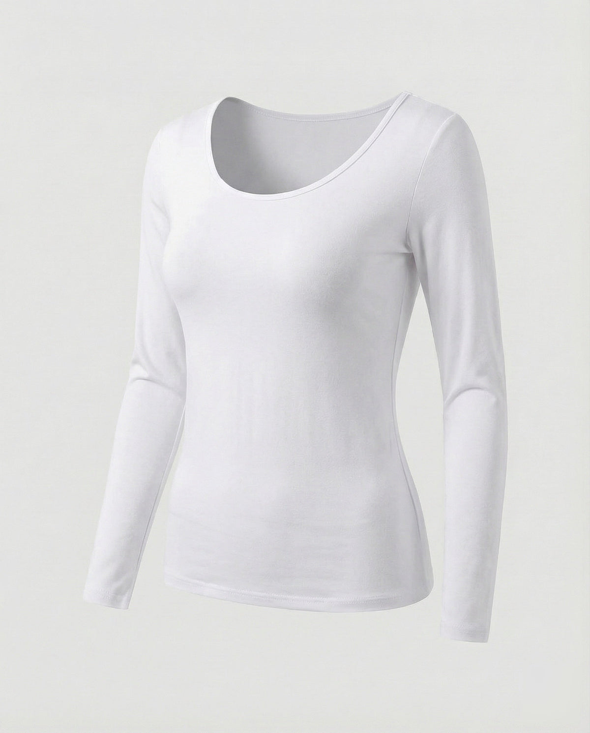 Women's Slim Fit Scoop-Neck Long Sleeve Top – Versatile Hip-Length Layer for Everyday and Smart Casual Looks