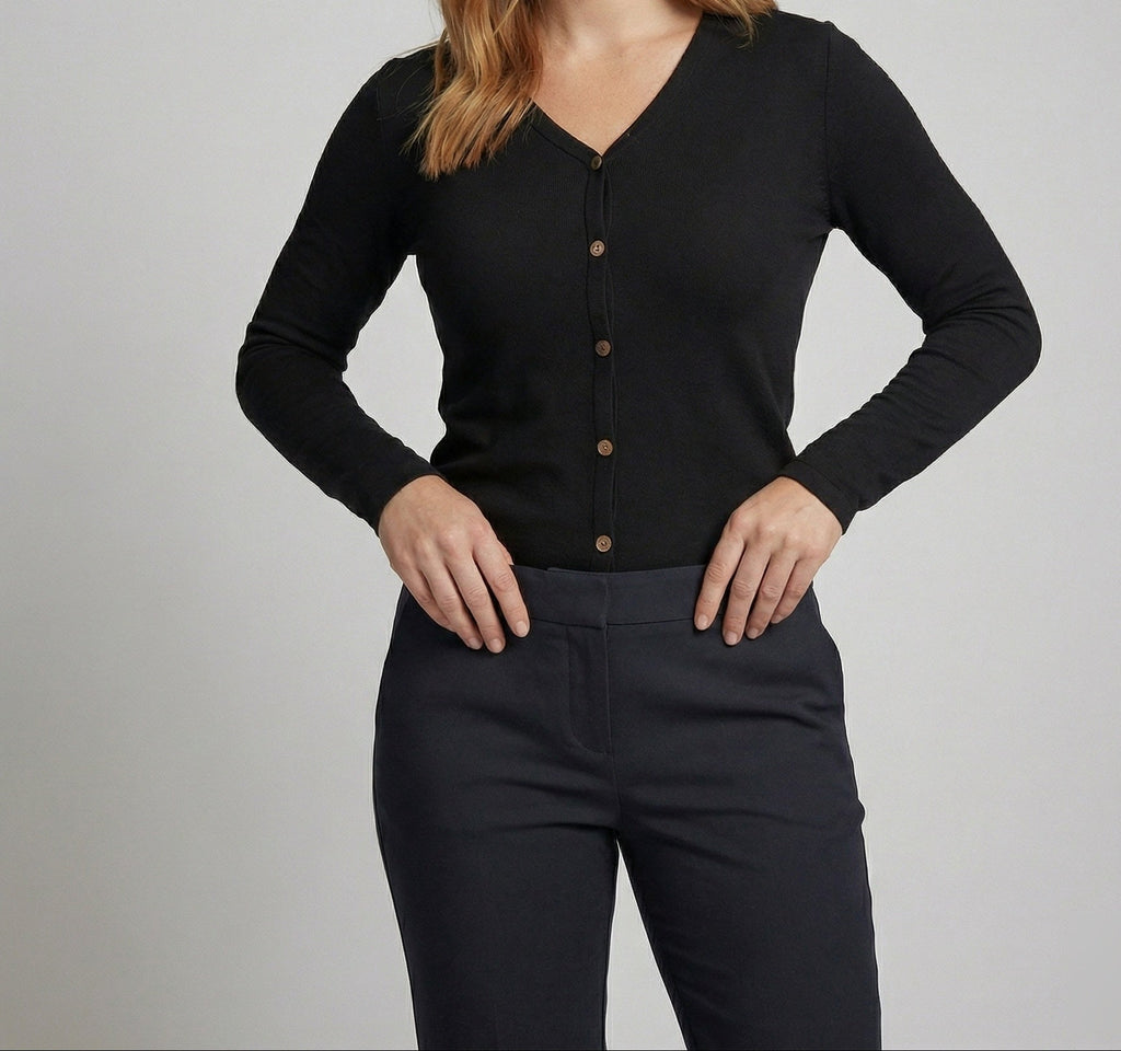 Women's Slim-Fit V-Neck Fine-Knit Cardigan – Button-Front Layer with Long Sleeves for Effortless Smart Casual Style