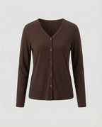 Women's Slim-Fit V-Neck Fine-Knit Cardigan – Button-Front Layer with Long Sleeves for Effortless Smart Casual Style
