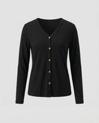 Women's Slim-Fit V-Neck Fine-Knit Cardigan – Button-Front Layer with Long Sleeves for Effortless Smart Casual Style
