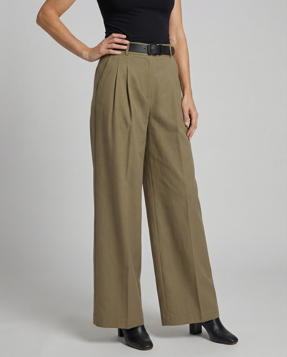Women's Elegant High-Waisted Palazzo Trousers – Tailored Wide-Leg Design with Belt Loops for Office and Smart Casual Style