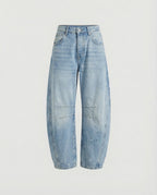 Women’s Loose-Fit Barrel-Leg Jeans – Casual Denim Trousers with Curved Legs and Knee Seam Accents