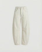 Women’s Loose-Fit Barrel-Leg Jeans – Casual Denim Trousers with Curved Legs and Knee Seam Accents