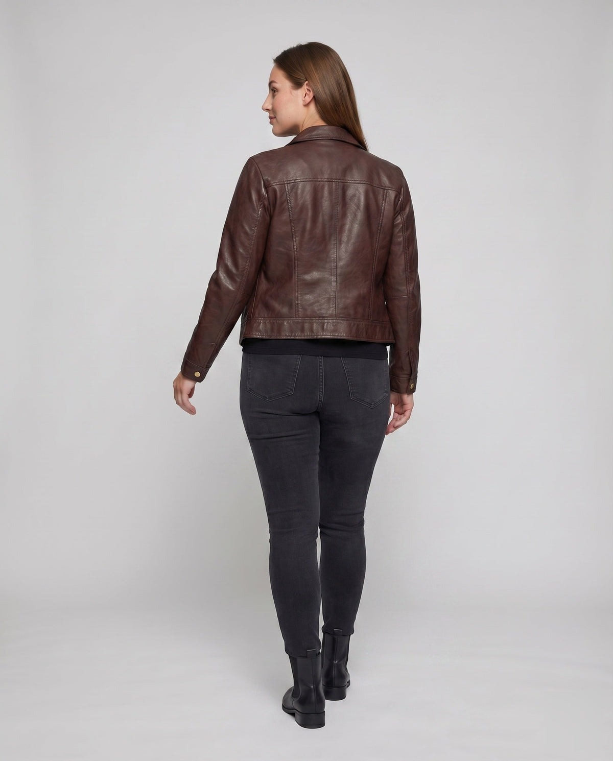 Women's Cropped Faux Leather Jacket – Classic Collared Blouson with Button Front and Flap Chest Pockets for Effortless Everyday Style