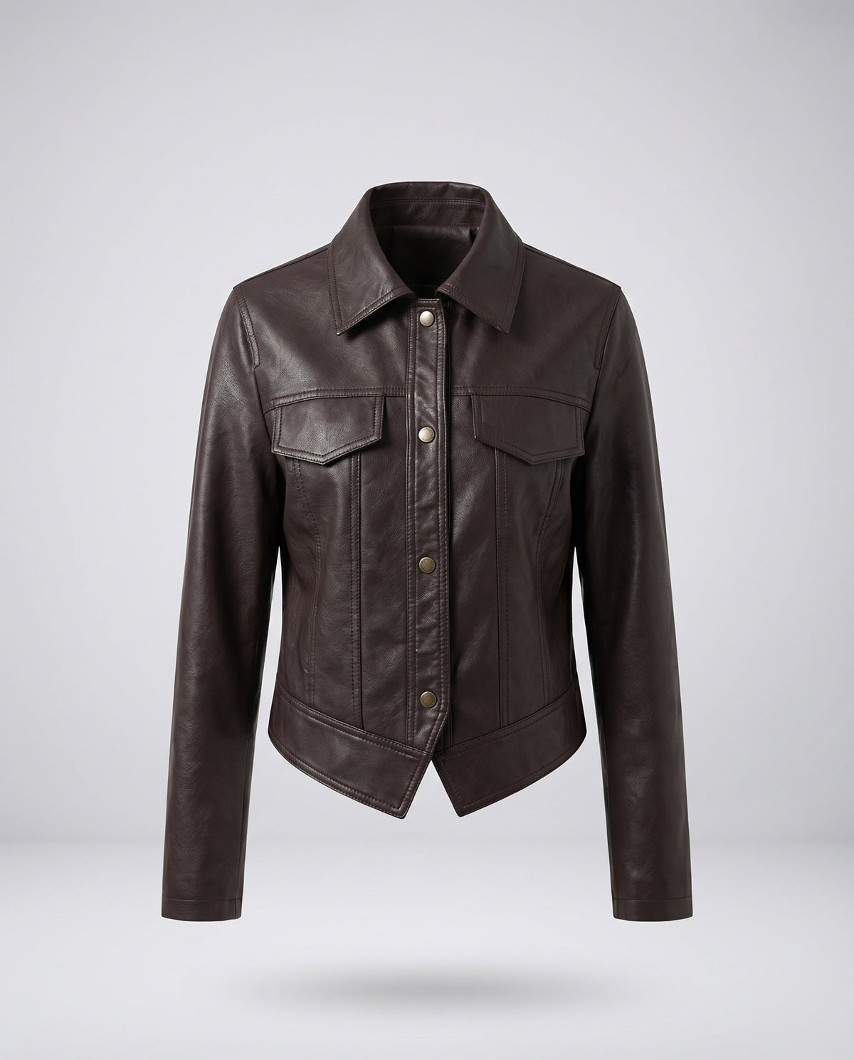 Women's Cropped Faux Leather Jacket – Classic Collared Blouson with Button Front and Flap Chest Pockets for Effortless Everyday Style