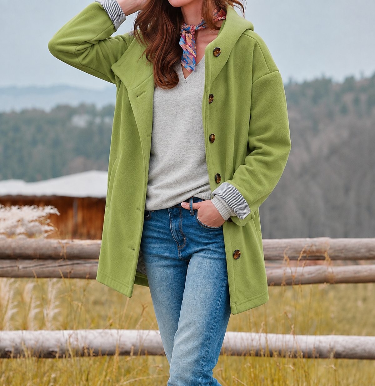 Women's Relaxed Fit Long Hooded Button Coat – Stylish Winter Outerwear with Wide Lapel and Functional Pockets for Everyday Cold Weather