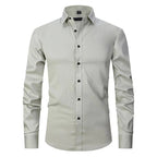 Men's Slim Fit Long Sleeve Dress Shirt – Classic Collared Stretch Button-Up with Adjustable Cuffs for Business and Smart-Casual Style