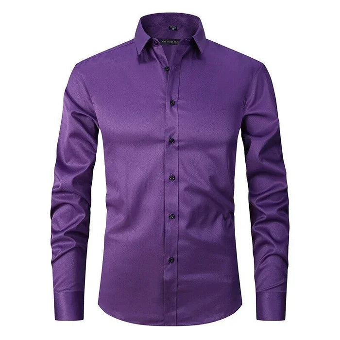 Men's Slim Fit Long Sleeve Dress Shirt – Classic Collared Stretch Button-Up with Adjustable Cuffs for Business and Smart-Casual Style