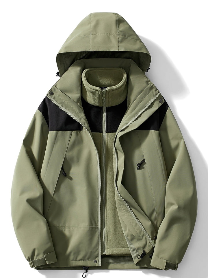 3-in-1 Waterproof and Windproof Outdoor Jacket with Removable Hood