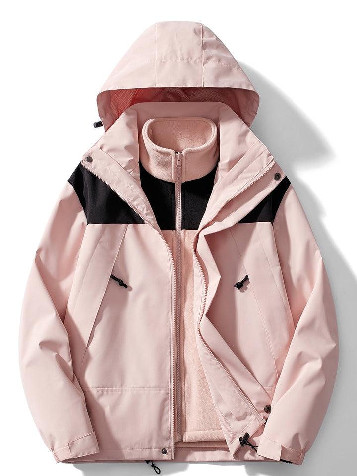 3-in-1 Waterproof and Windproof Outdoor Jacket with Removable Hood