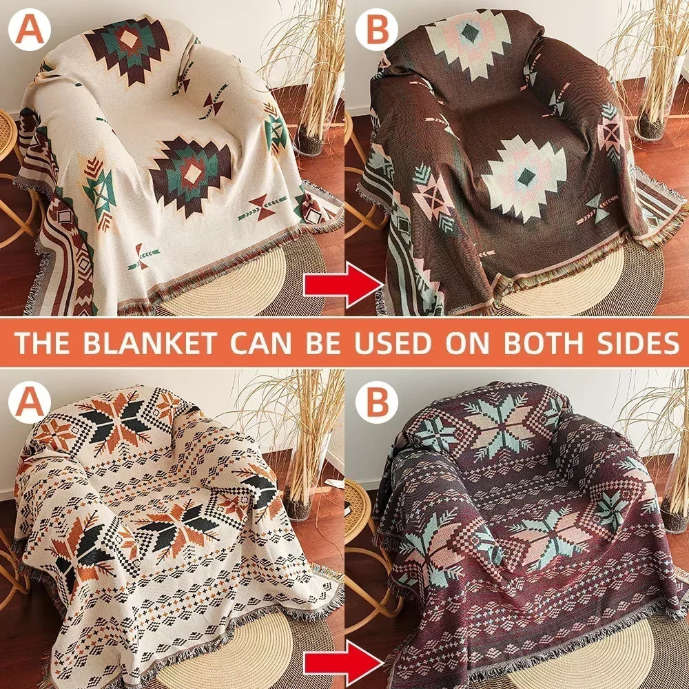 Frank | Oversized Boho-Inspired Cotton Blend Blanket with Fringes