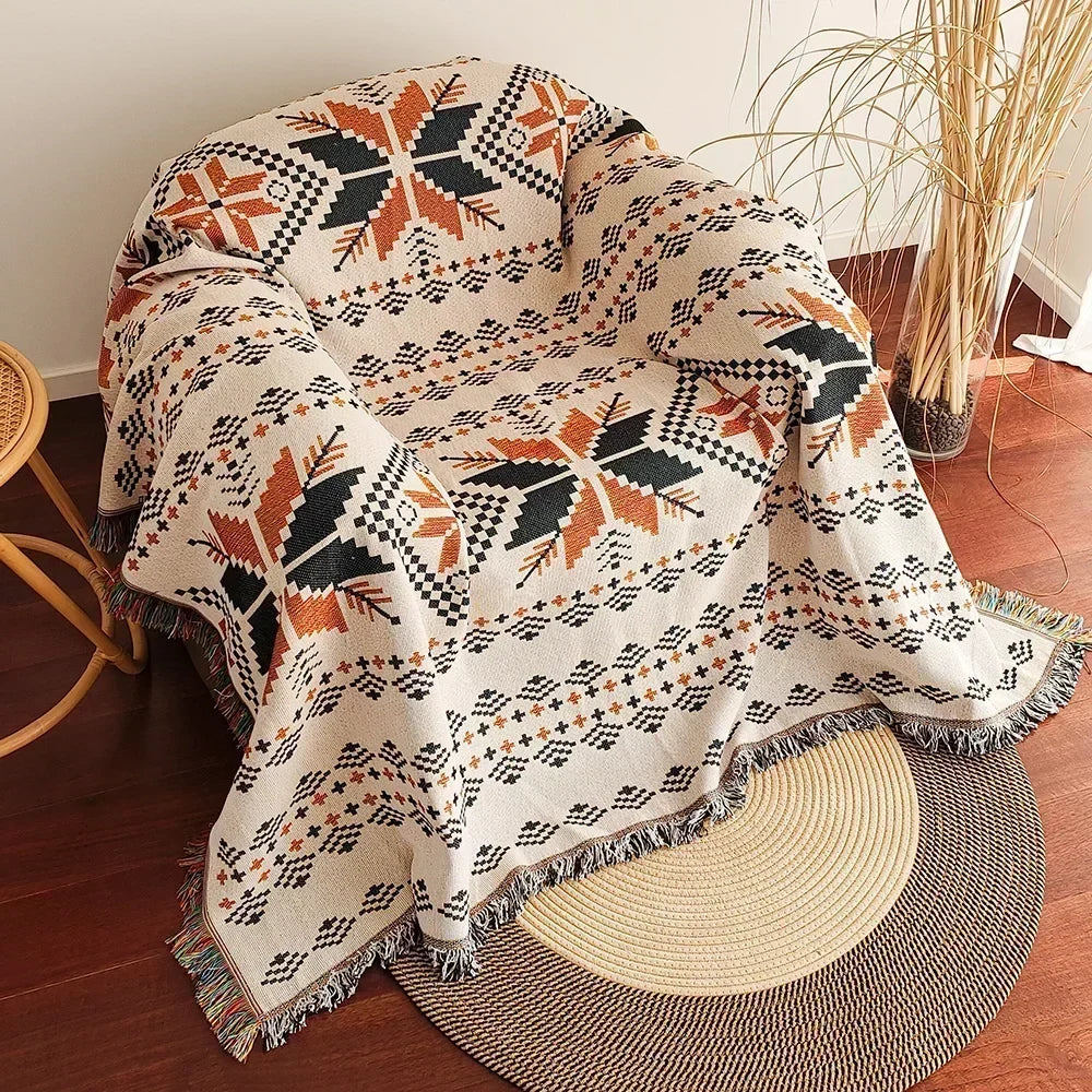 Frank | Oversized Boho-Inspired Cotton Blend Blanket with Fringes