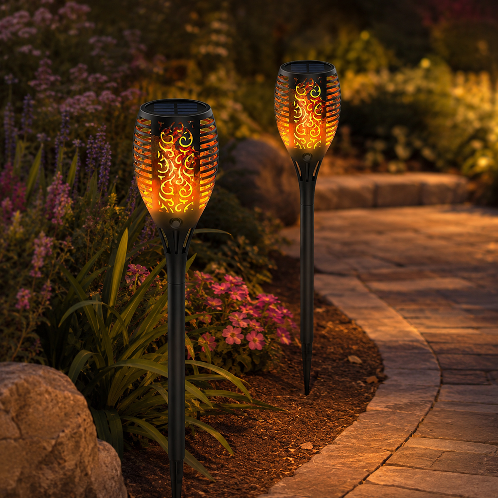 Menno | Solar-Powered Garden Torches with Realistic Flame Effect