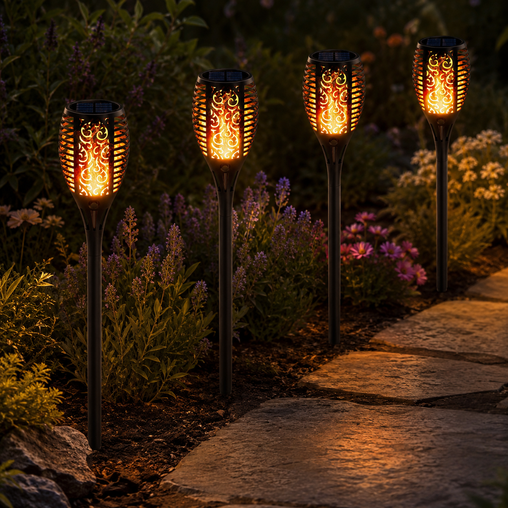 Menno | Solar-Powered Garden Torches with Realistic Flame Effect