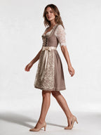 A-Line Dirndl Dress with Lace Blouse and Apron for Women