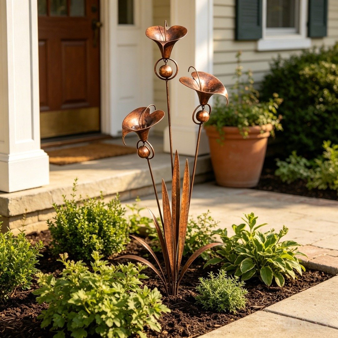 Sven | Decorative Metal Garden Stake Featuring Calla Lilies and Bells
