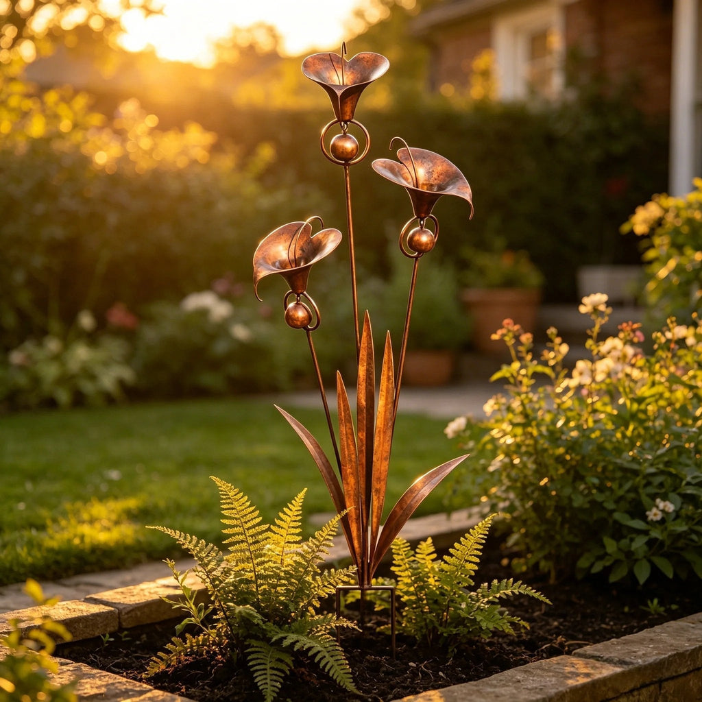Sven | Decorative Metal Garden Stake Featuring Calla Lilies and Bells
