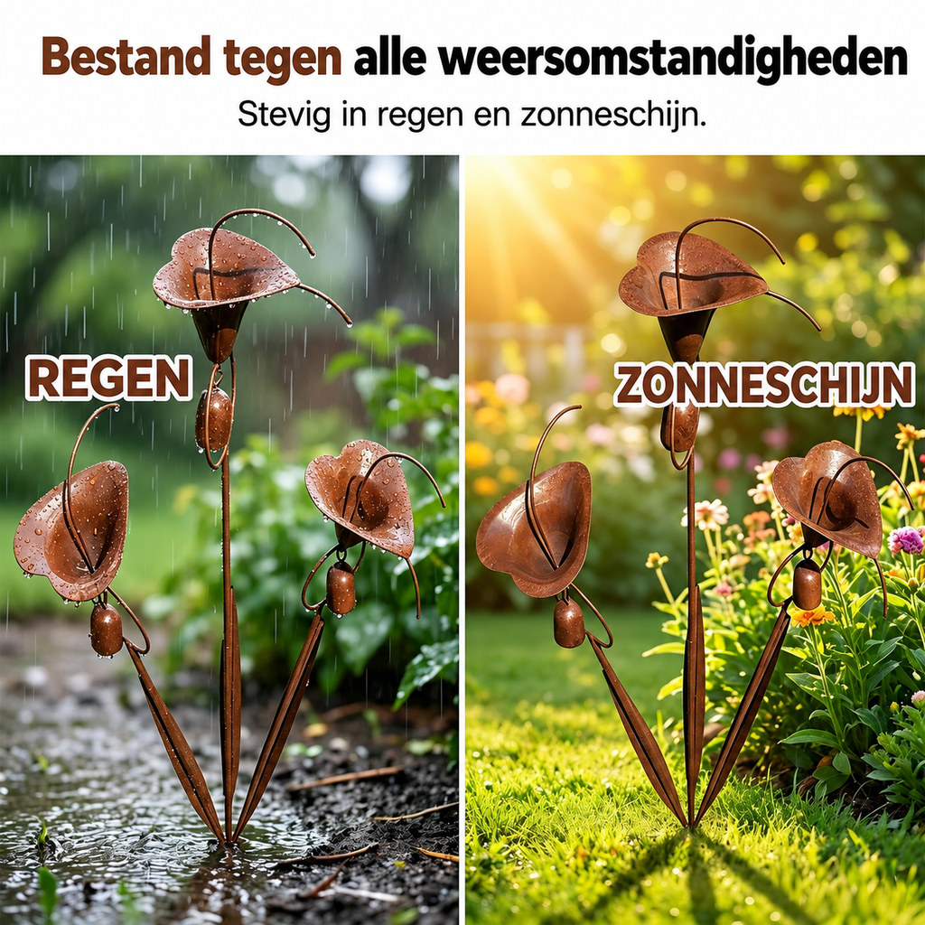 Sven | Decorative Metal Garden Stake Featuring Calla Lilies and Bells
