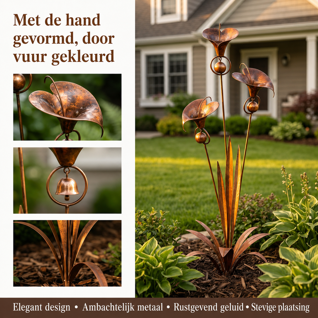 Sven | Decorative Metal Garden Stake Featuring Calla Lilies and Bells