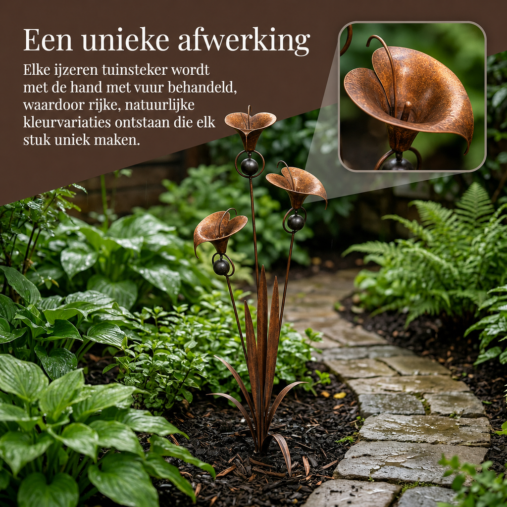 Sven | Decorative Metal Garden Stake Featuring Calla Lilies and Bells