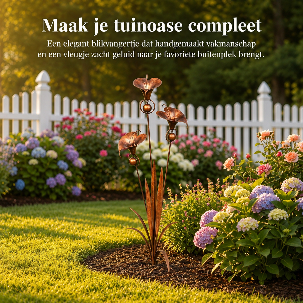 Sven | Decorative Metal Garden Stake Featuring Calla Lilies and Bells